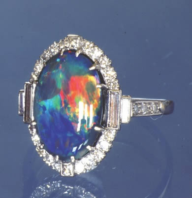 Black opal and diamond ring