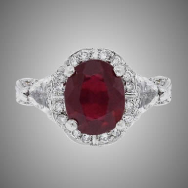 Glass-filled ruby and diamond ring