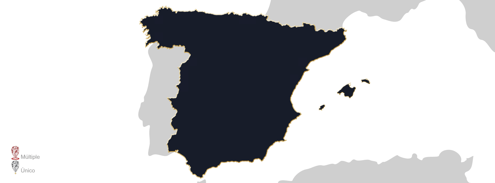 Mapa que muestra la ubicacion de los tasadores de joyas en Espana. 