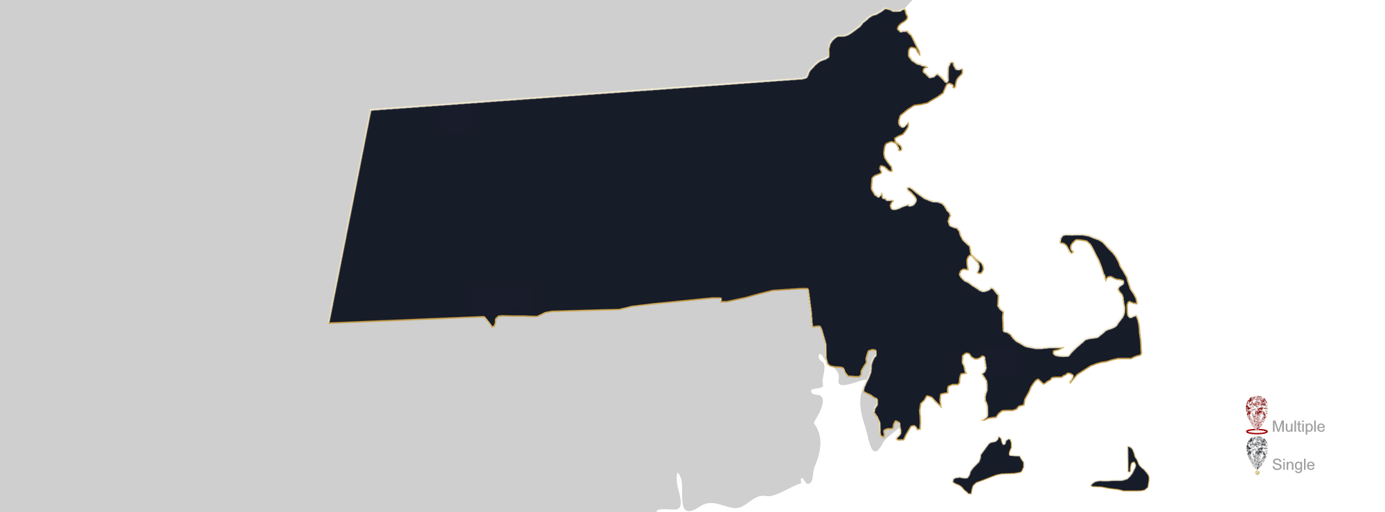 Map showing location of Jewelry Appraisers in Massachusetts