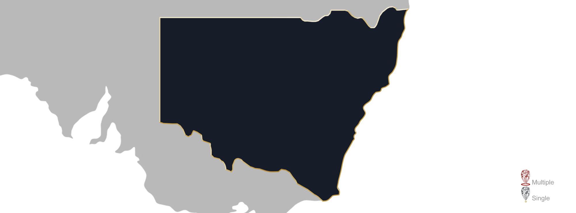 Map showing location of jewellery valuers in New South Wales